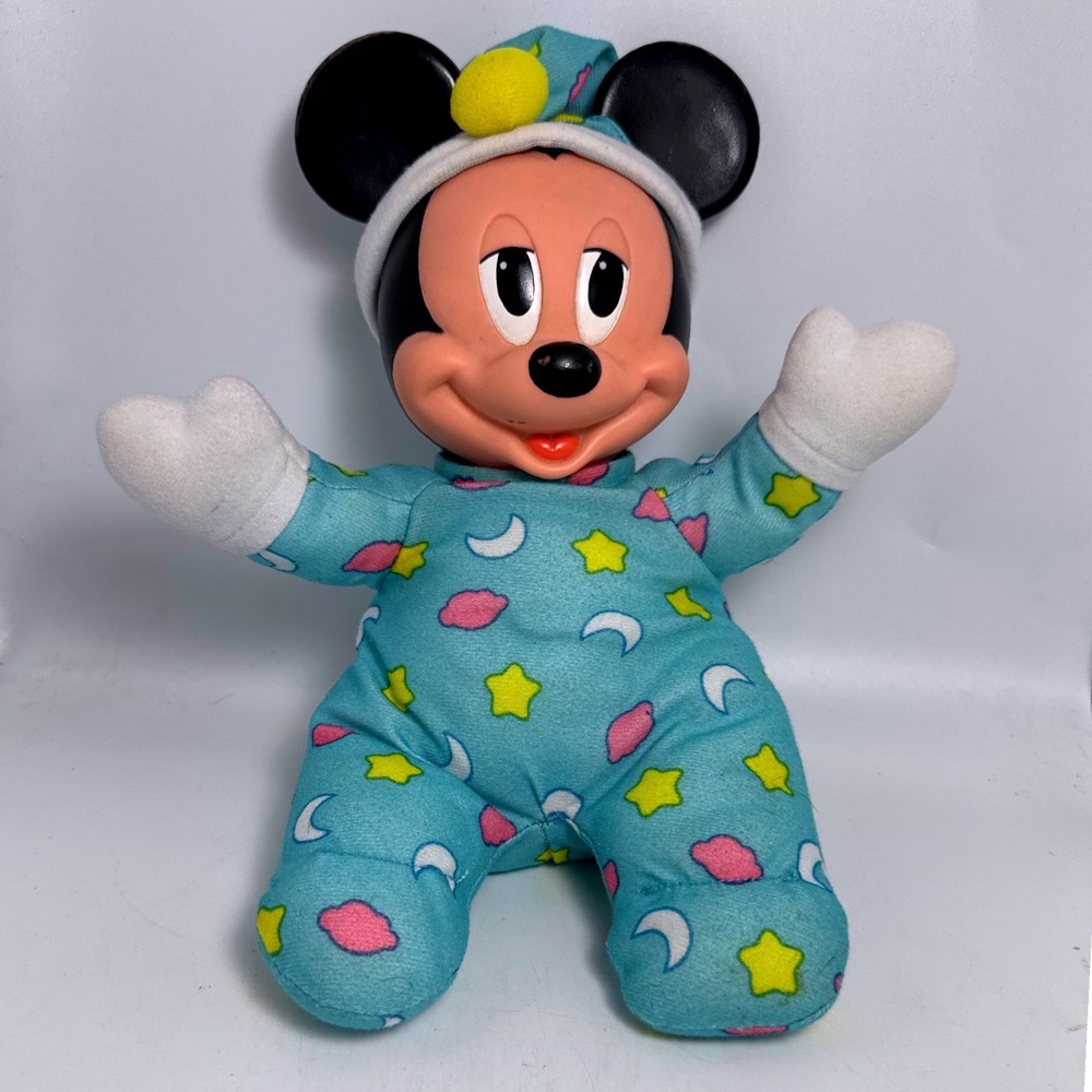 Disney Mickey Mouse Plush Doll Vintage Teal Celestial Pajamas Stars Moon Good